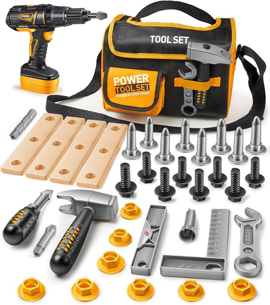 Geyiie Toddler Tool Set Electronic Toy Drill, Kid Tool Kit Storage Tool Bag, Pretend Play Constru... | Amazon (US)