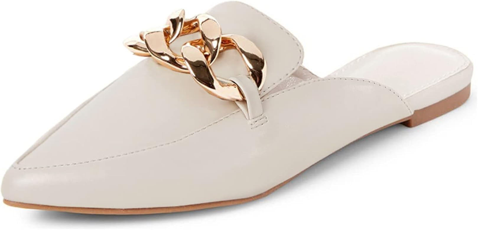 Mskilder Mules for Women Flats Metal Chain Pointed Toe Slip-on Backless Loafers Slides Flat Shoes | Amazon (CA)