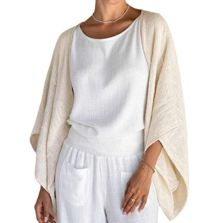 Women's Linen Cardigan 3/4 Sleeve Open Front Loose Cover Ups Lightweight Poncho Shrug Beachwear Streetwear | SHEIN