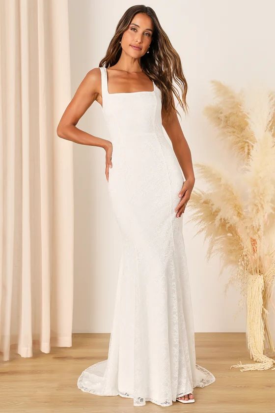 Eternal Happiness White Lace Square Neck Dress Wedding Reception Dress Bride Bridal Reception Dress | Lulus (US)