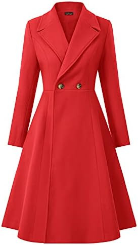 CURLBIUTY Women's Pea Coat Double Breasted A Line Long Trench Coat Winter Dress Coat with Pockets | Amazon (US)