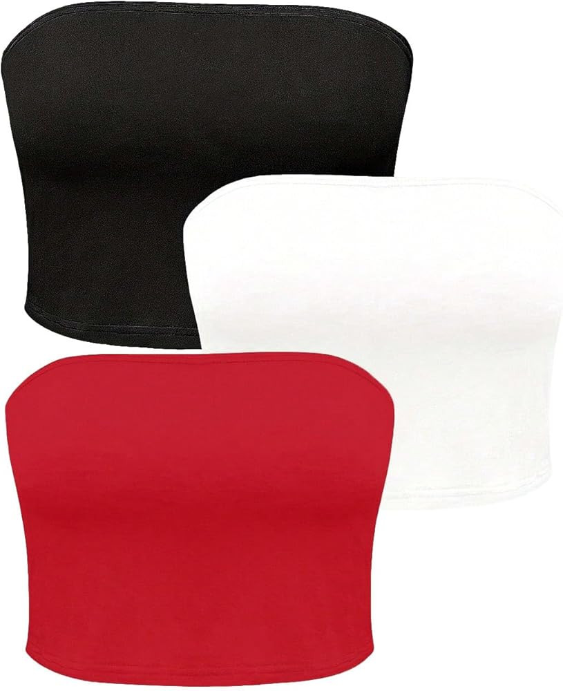 Floerns Women's 3 Pcs Strapless Sleeveless Summer Bandeau Crop Tube Top | Amazon (US)