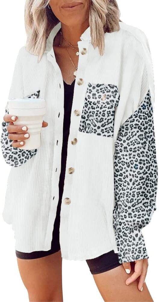 Womens Shacket Jacket Button Down Shirts Casual Long Sleeve Blouses Tops Must Have Cardigan Coat ... | Amazon (US)