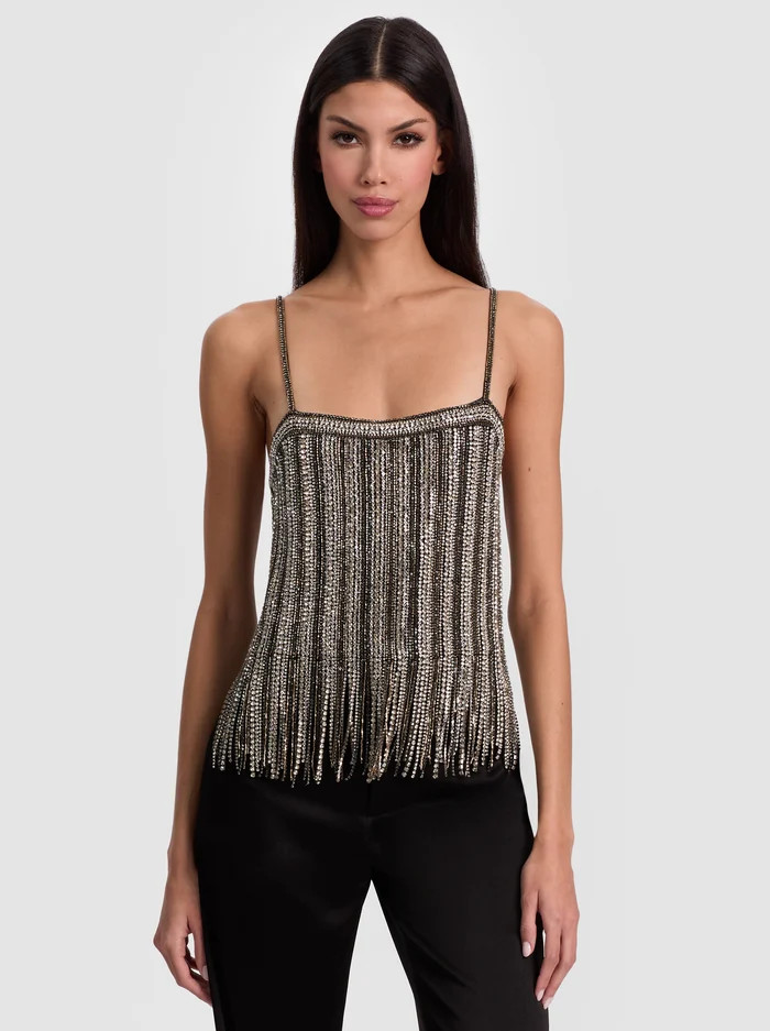 CHI EMBELLISHED FRINGE TANK | Alice + Olivia