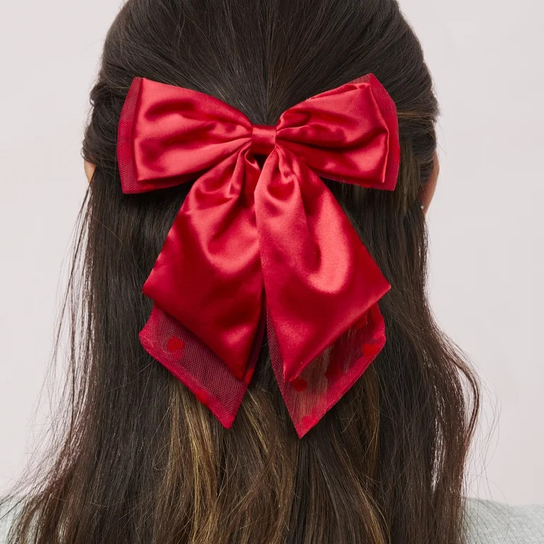 Scunci by Conair Organza Bow Barrette, Red Sheer Oversized Bow | Walmart (US)