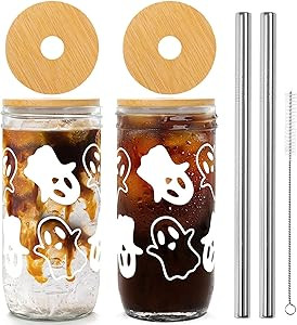 Halloween Cups, 24oz Halloween Mason Jar with Lid and Straw Halloween Tumbler Coffee Cups Hallowe... | Amazon (US)