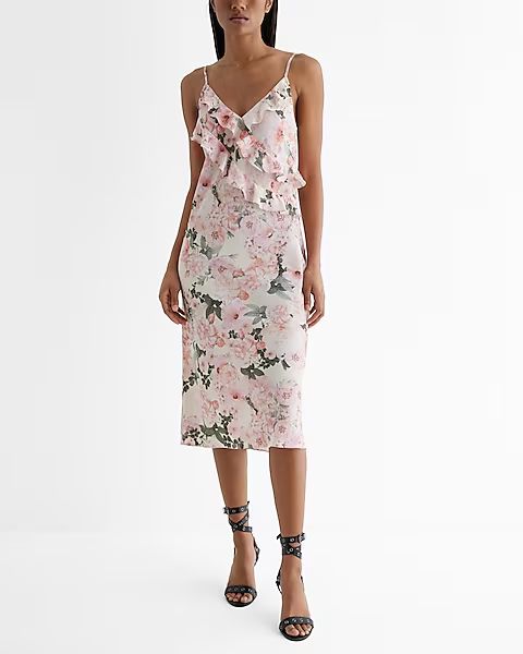 Floral V-Neck Ruffle Downtown Cami Midi Slip Dress | Express (Pmt Risk)