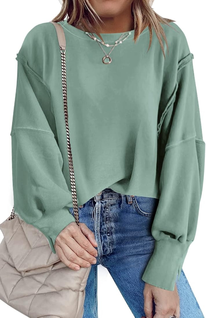 Amazon.com: Nirovien Womens Oversized Crewneck Sweatshirt Side Slit Long Sleeve Pullover Slouchy ... | Amazon (US)