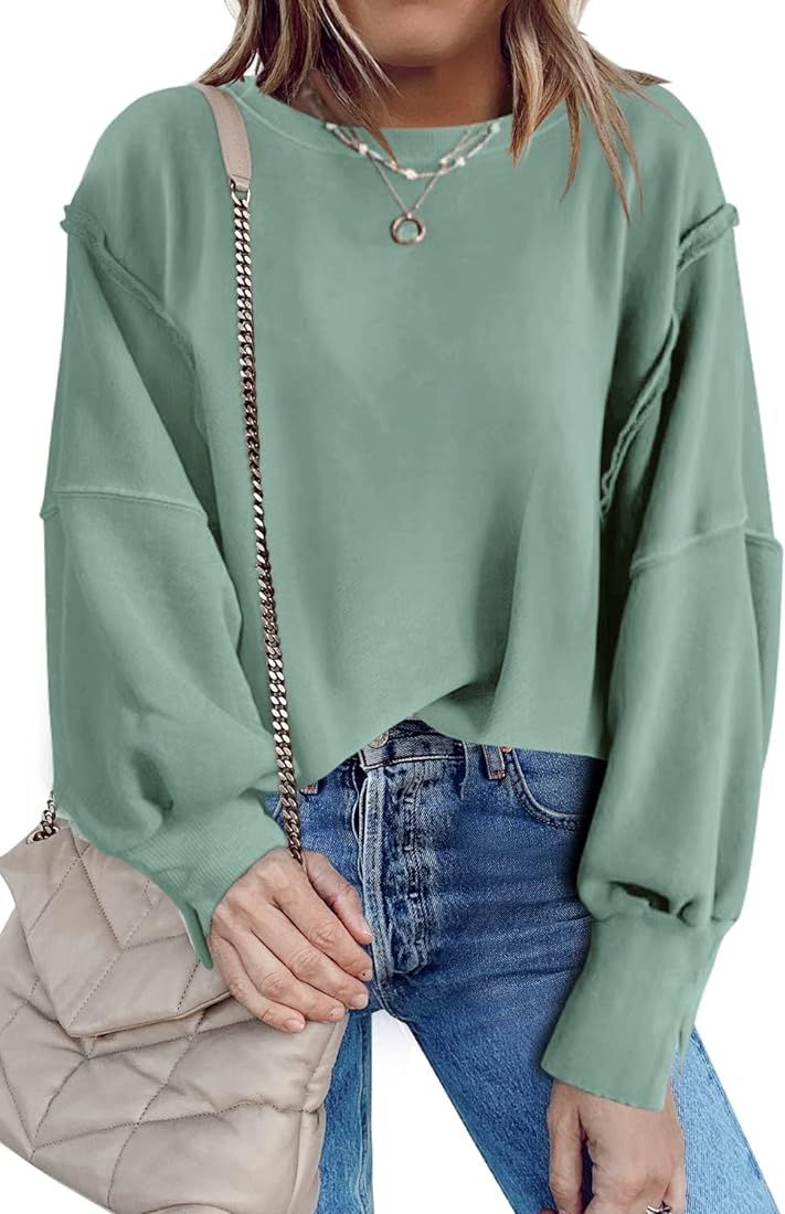 Amazon.com: Nirovien Womens Oversized Crewneck Sweatshirt Side Slit Long Sleeve Pullover Slouchy ... | Amazon (US)