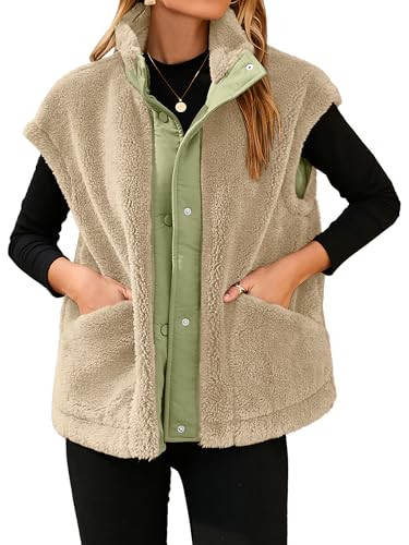 Glamaker Womens Fuzzy Fleece Vest Casual Loose Sherpa Vest Faux Fur Button Down Sleeveless Jacket... | Amazon (US)