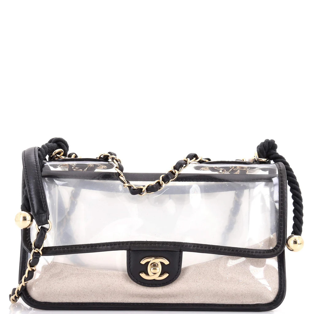 Chanel Sand By The Sea Pearl Flap Bag PVC with Lambskin Medium Clear 3698881 | Rebag