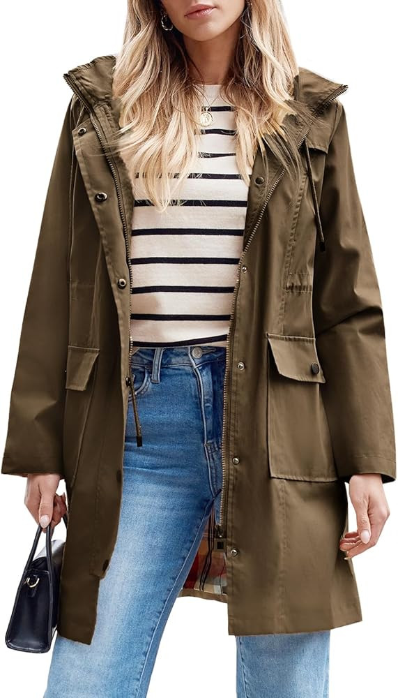 SaphiRose Women's Waterproof Rain Jacket Long Raincoat Hooded Windbreaker Trench Coat | Amazon (US)