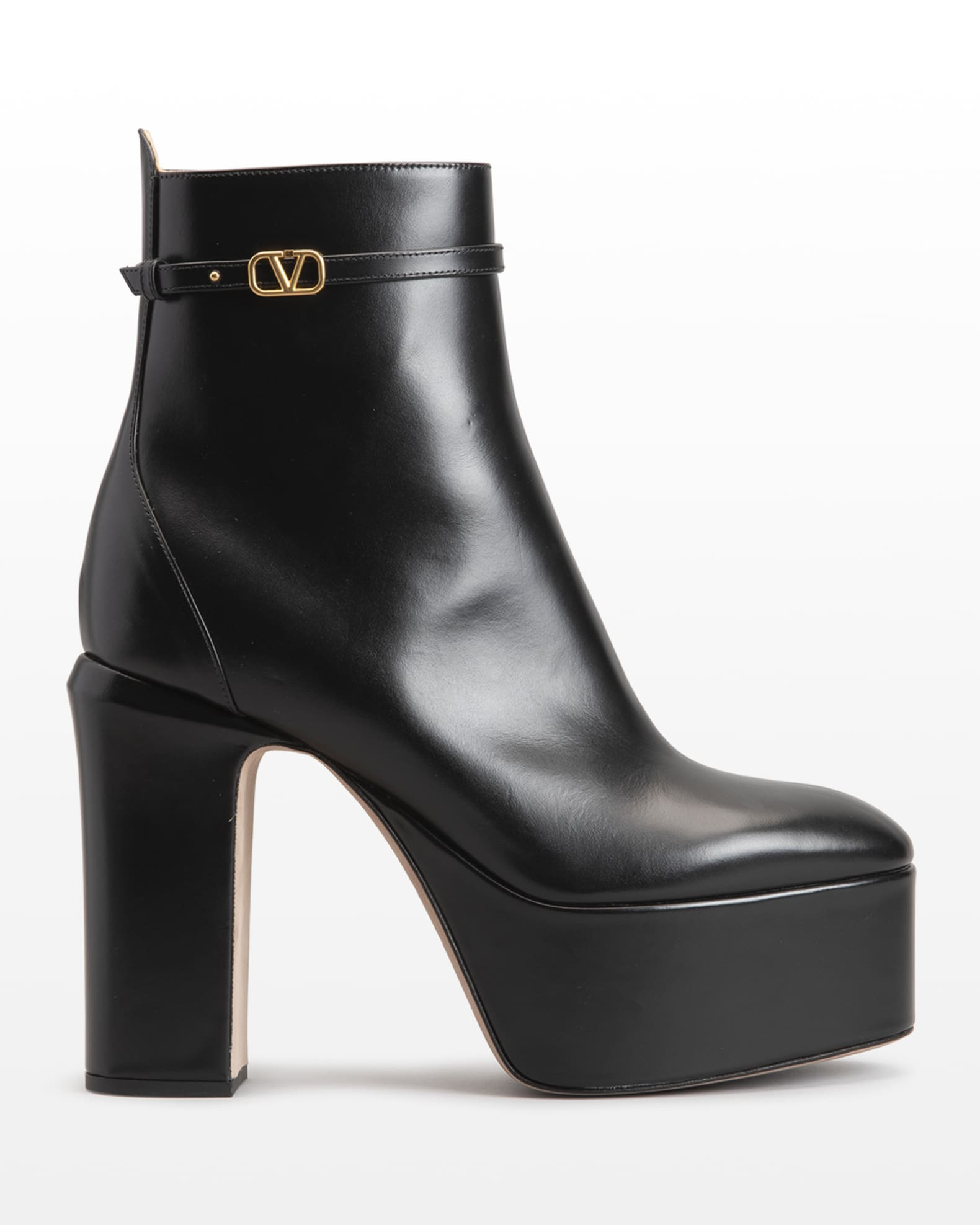Valentino Garavani Leather VLogo Platform Ankle Booties | Neiman Marcus