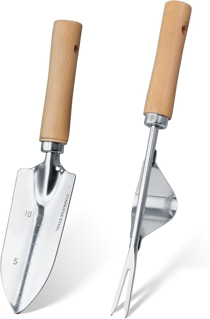 Garden Tool Set, 2 Pieces Stainless Steel Heavy Duty Garden Tools, Garden Kit with Ergonomic Wood... | Amazon (US)