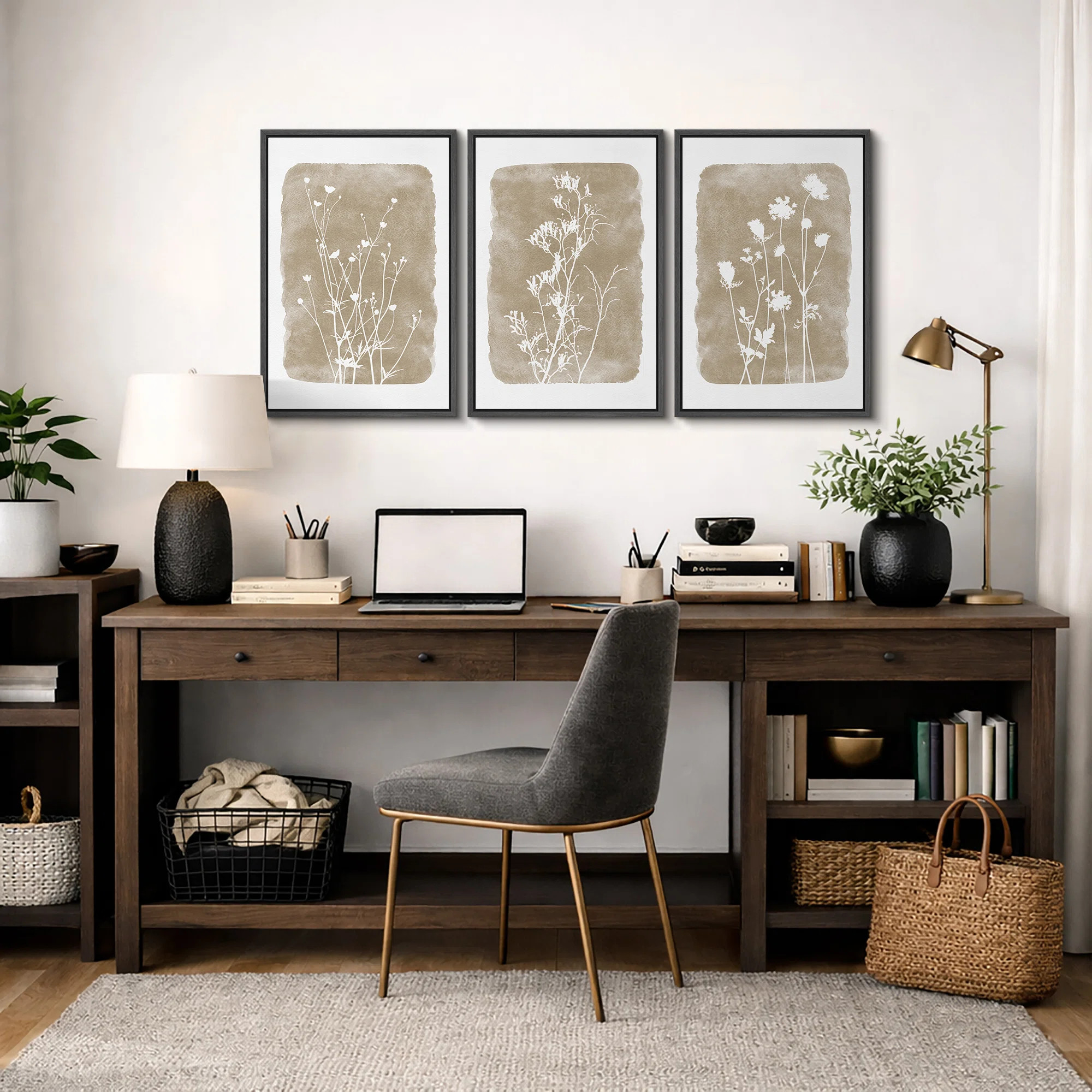 Minimal Botanical "Neutral Beige Rustic Botanical Floral Artwork, Vintage Simple Wildflower Livin... | Wayfair North America