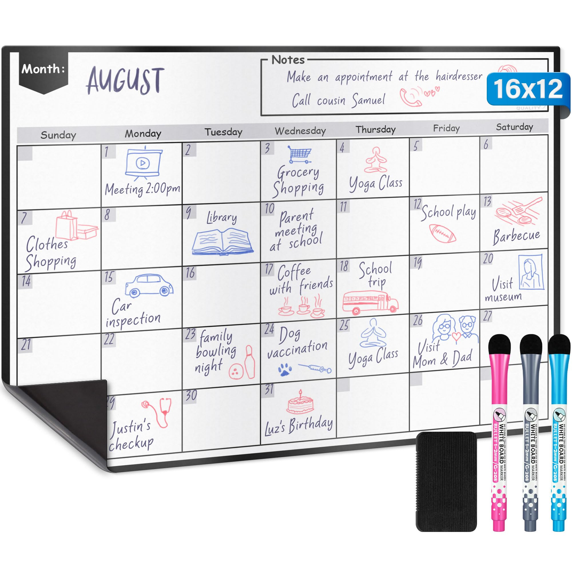 Magnetic Dry Erase Whiteboard Calendar for Fridge (16 x 12”), Refrigerator White Board Sheet w/... | Amazon (US)