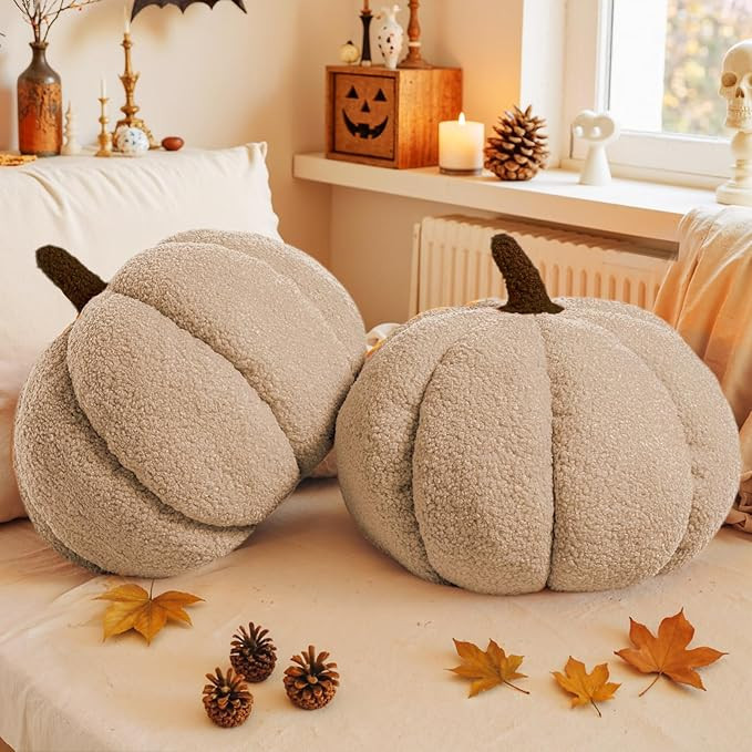 Lanpn Fall Pumpkin Pillows Set of 2, Halloween Decoration Plush Throw Pillows Soft Fleece Sherpa ... | Amazon (US)
