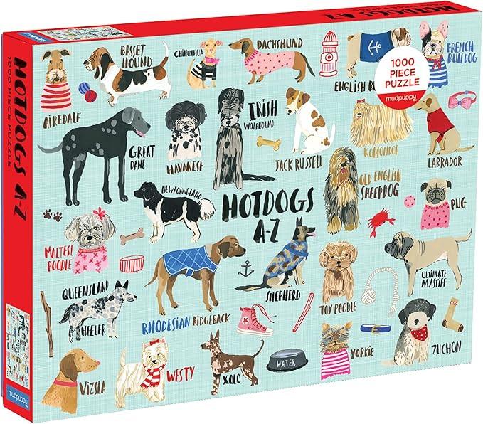 Mudpuppy Hot Dogs A-Z Puzzle, 1000 Piece Dog Jigsaw Puzzle, 27”x20”, Perfect for Ages 8-99+, ... | Amazon (US)