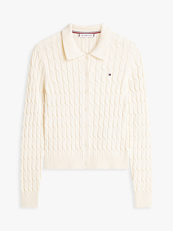 Cable Knit Polo Cardigan | Beige | Tommy Hilfiger | Tommy Hilfiger UK