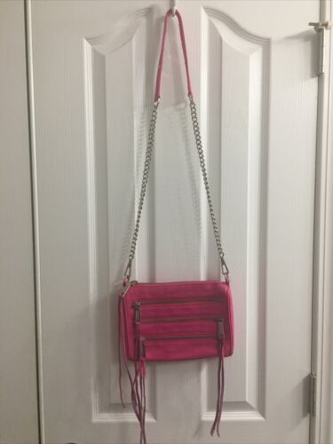 Rebecca Minkoff Mini 5 Zip Leather Crossbody Bag Hot Pink Silver Chain & Zippers | eBay AU