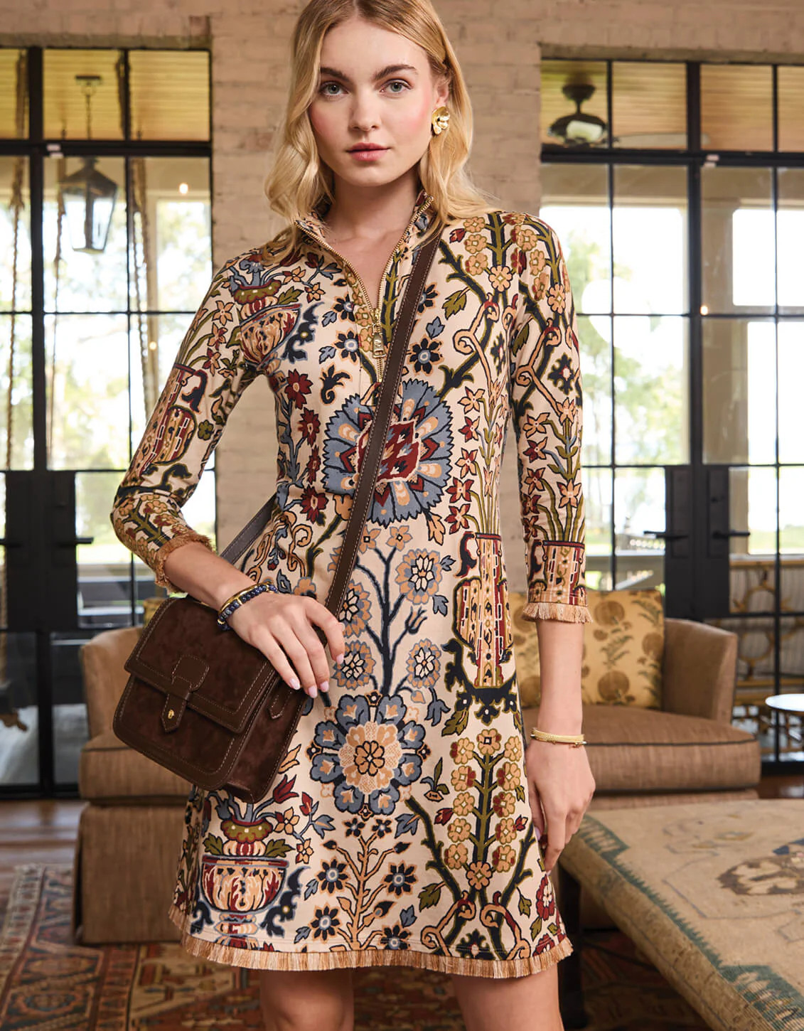 Nora Half-Zip Fringe Dress Guerard Estate Sand | Spartina 449