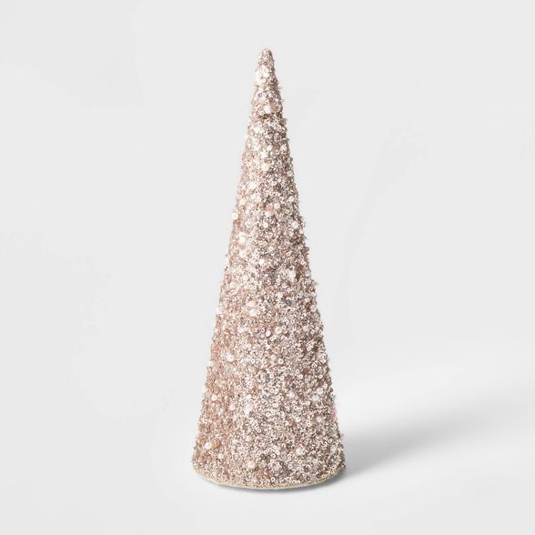 Small Sequin Tree Cone with Beads Decorative Figurine Champagne - Wondershop™ | Target
