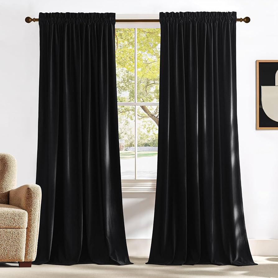 NICETOWN Black Velvet Blackout Curtains 96 inch Long for Living Room and Bedroom, Thermal Luxury ... | Amazon (US)