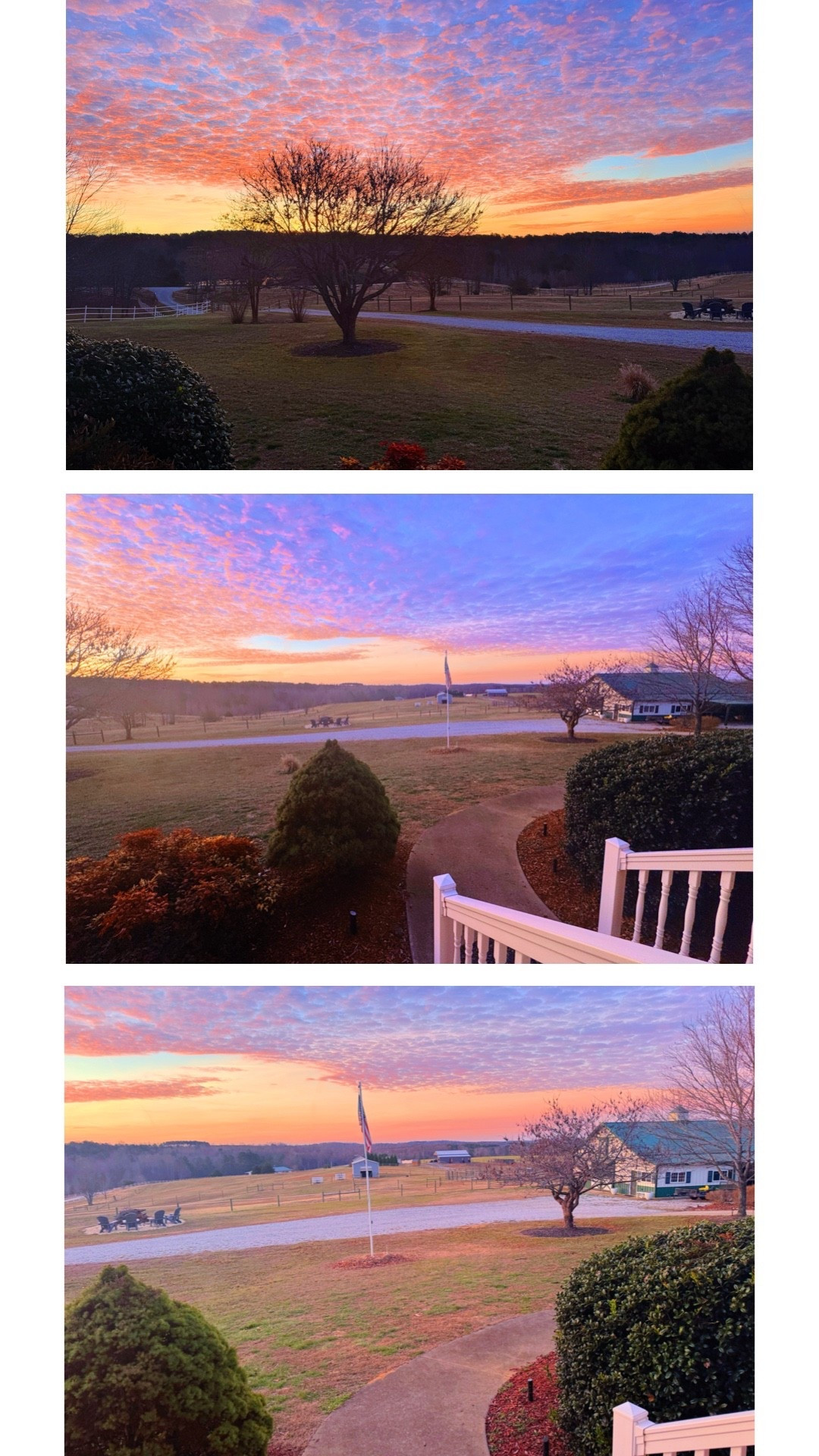 This morning’s sunset on the farm was the most beautiful one yet 🌅🚜🌾🌳 and took our breath away!! 🥹💭🏡🌄 Thank you, Lord, for the gift of this wonderful place and all you have in store for our family here!! 🤱🏠🐴👶🏼