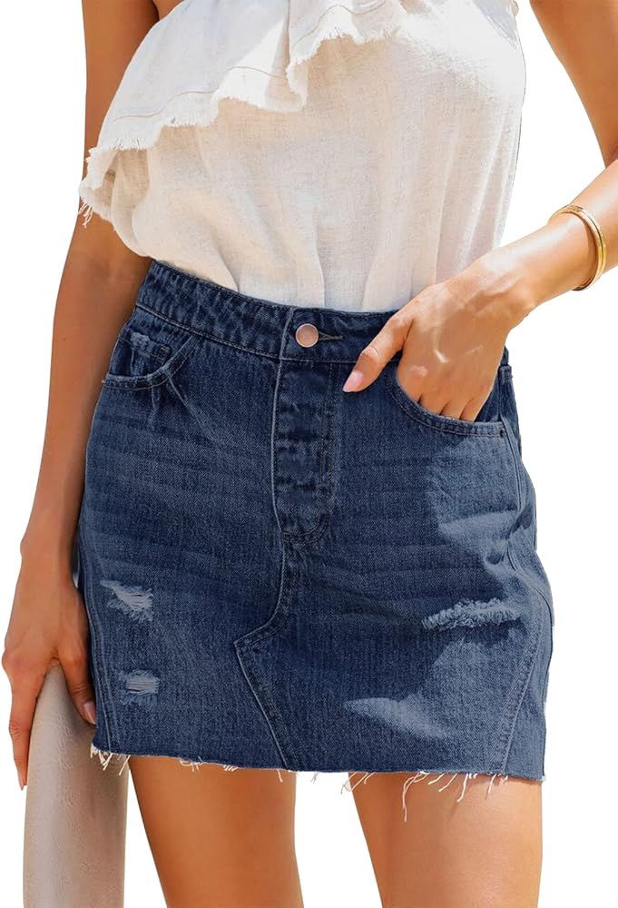 Women's Jean Mini Skirt High Waist Above Knee Length Bodycon Vintage Pocket Denim Summer Short Sk... | Amazon (US)
