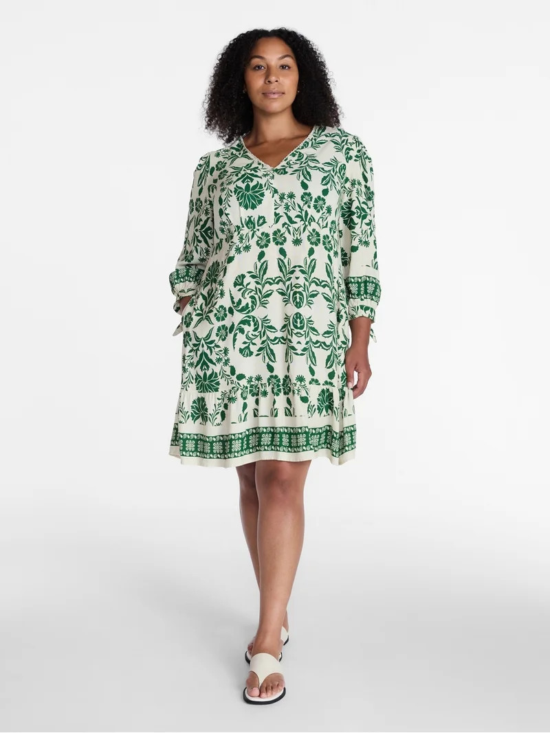 Time and Tru Women's A-Line Border Mini Dress, Sizes XS-XXXL | Walmart (US)