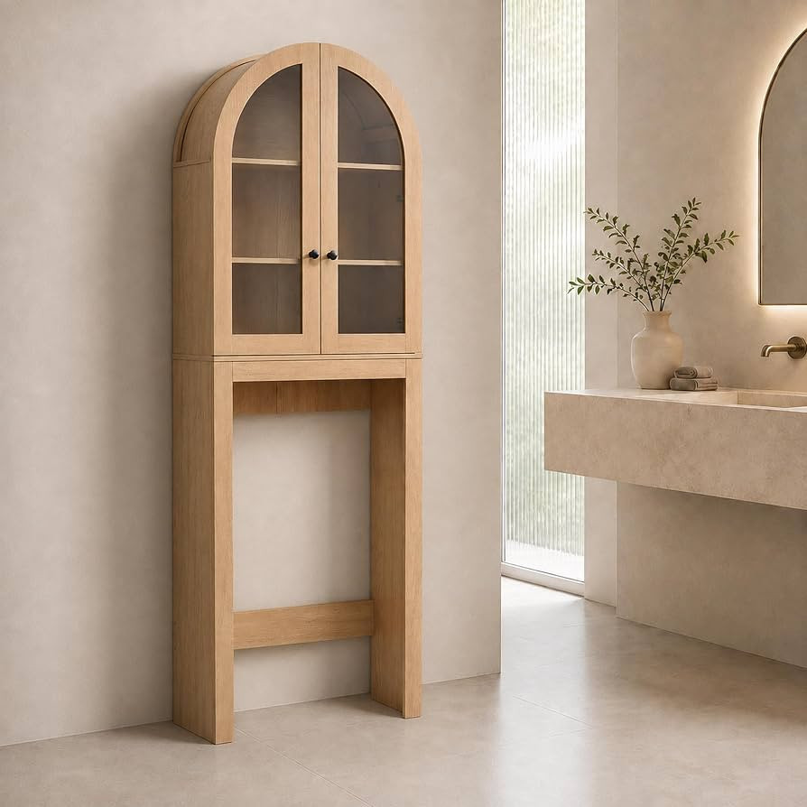 Arched Over The Toilet Storage Cabinet with Tempered Glass Doors, Tall Bathroom Storage Cabinet w... | Amazon (US)