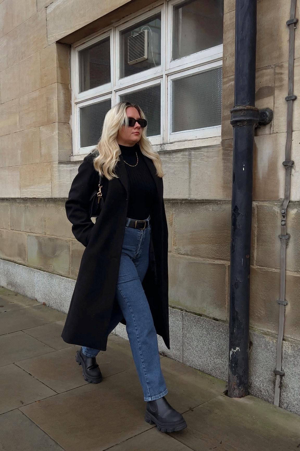 minimal outfit days in dark denim mom/straight leg jeans, black chunky boots, a black long coat and thick rib knit polo neck top and a coach tabby shoulder bag 🖤

#LTKSeasonal #LTKeurope #LTKCyberweek
