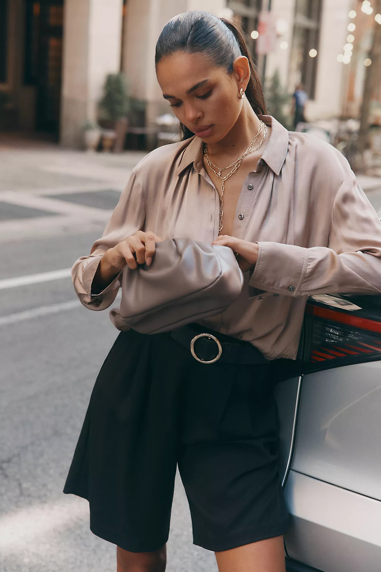 Pilcro Crop Satin Buttondown Blouse | Anthropologie (US)