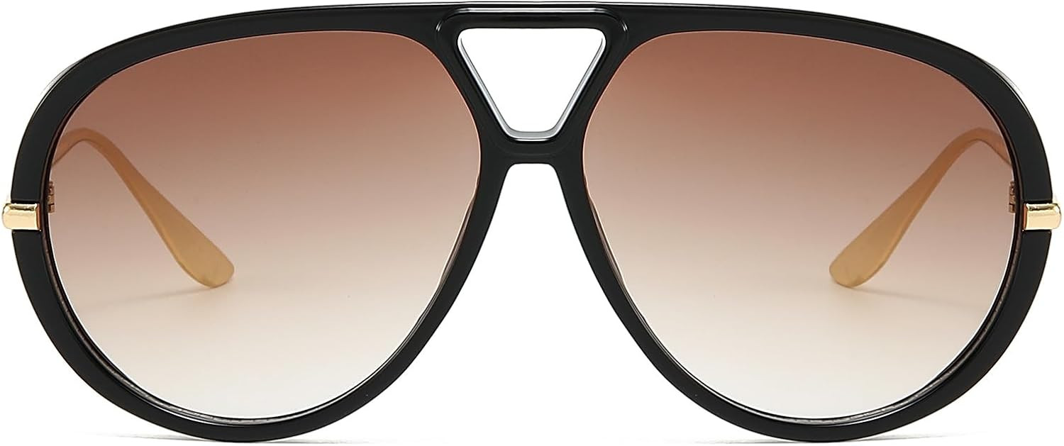 Trendy Oversized Aviator Sunglasses for Women Men Luxury Vintage Shades Retro Metal Sunglasses Shield | Amazon (US)