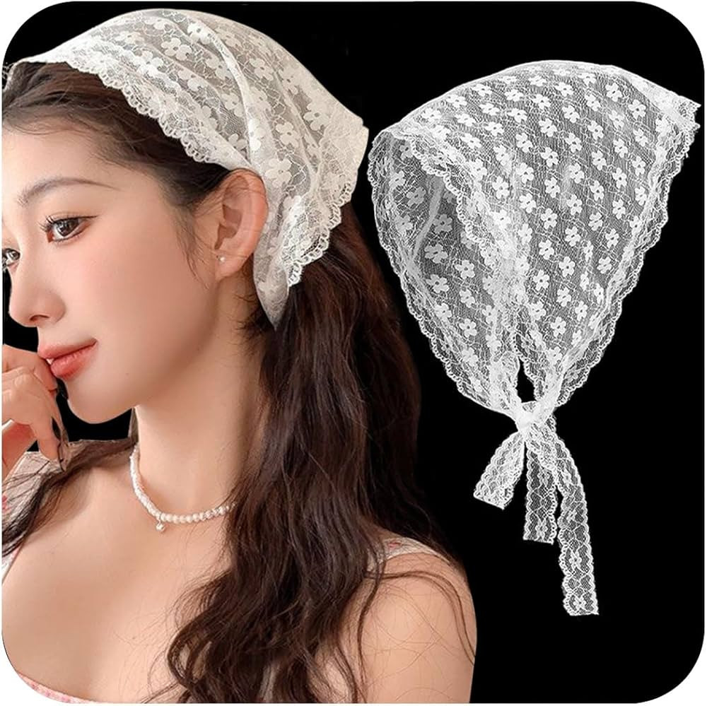 Lace Flower Hair Scarf White Bandanas for Women Sweet Headscarf Head Scarfs Lace up Floral Apron ... | Amazon (US)