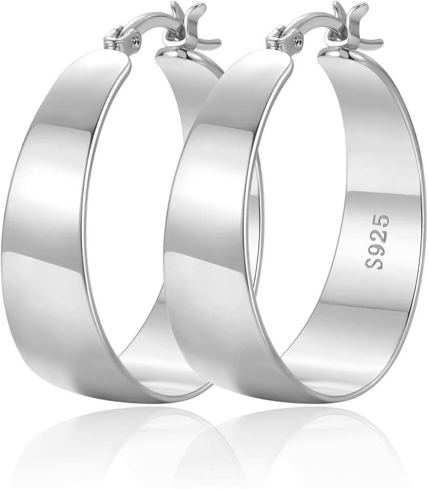 OOOPEL 10mm Wide 925 Sterling Silver Hoops Earrings for Women, 14K Real Gold Plated Hoop Earrings... | Amazon (US)