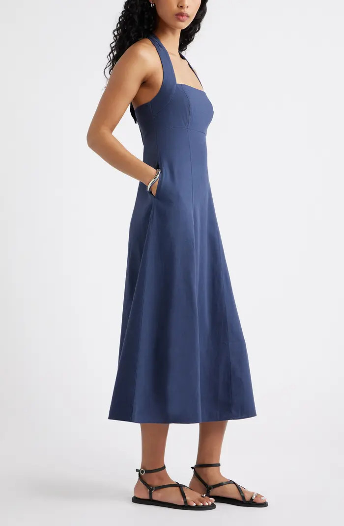 Linen Blend Halter Midi Dress | Nordstrom