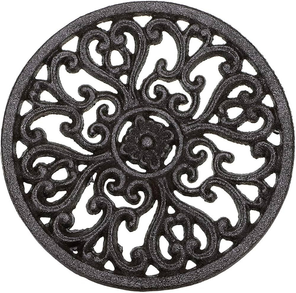 Sumnacon 1Pcs Round Cast Iron Trivet - 6.7 Inch Heat Resistant Iron Trivet for Hot Dish Pot Pan Plate Teapot, Rustic Cast Iron Hot Dish Plate Holder for Kitchen Dining Table Countertop Cooktop | Amazon (US)