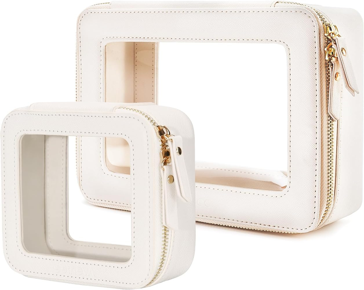 Aveniee Pink Clear Makeup Bag Set, 2-Piece Mini and Midi Pouch White | Amazon (US)
