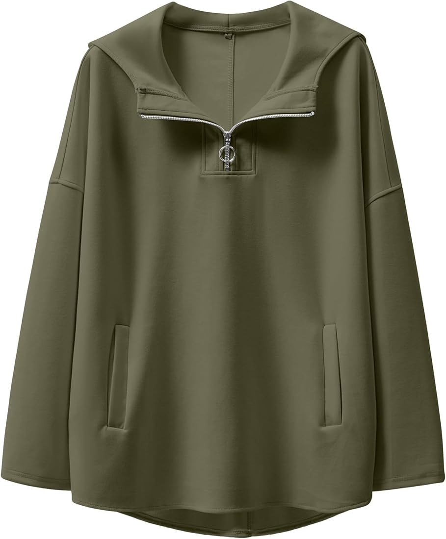 ANRABESS Womens Oversized Hoodie Quarter Zip Sweatshirts 2024 Fall Tunic Pullover Top Winter Tren... | Amazon (US)