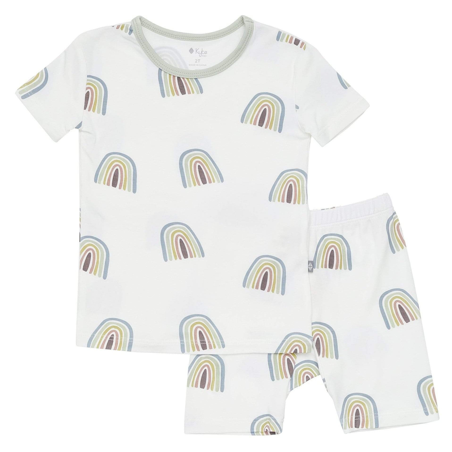 Short Sleeve Pajamas in Aloe Rainbow | Kyte BABY