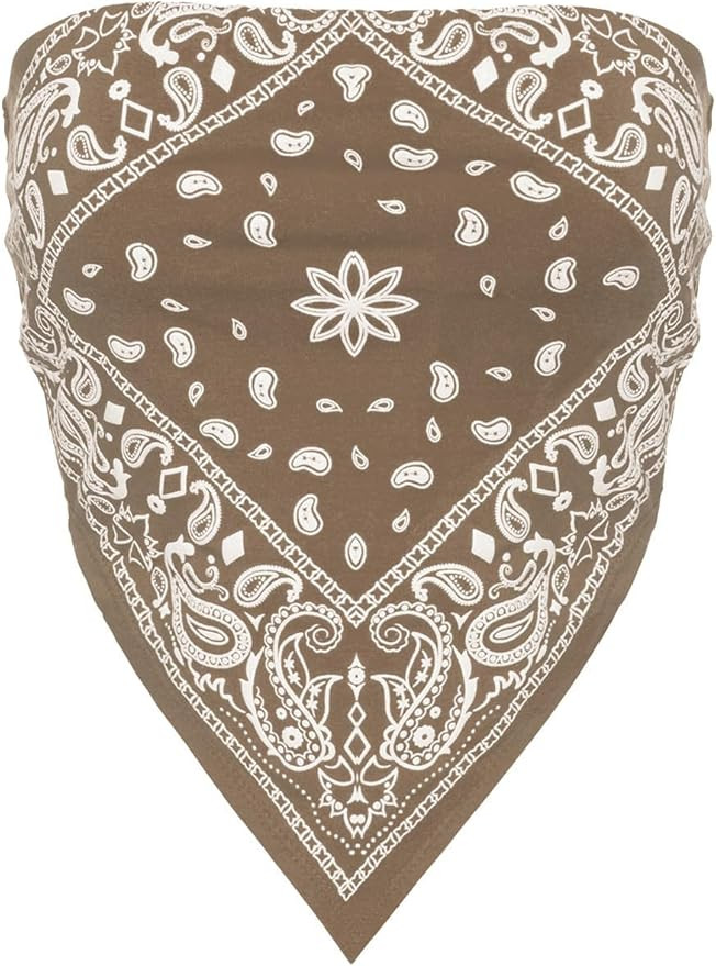Design by Olivia Women's Sexy Paisley Bandana Tube Top Y2K Boho Graphic Print Strapless Crop Top ... | Amazon (US)