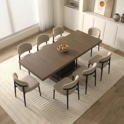 Modern Farmhouse Extendable Rectangular Dining Table for 6 to 10 People, Solid Wood Kitchen Conference Desk with Extension Leaf | Wayfair North America