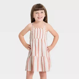 Toddler Girls' Terracotta Striped Gauze Dress - Cat & Jack™ Off-White 4T | Target