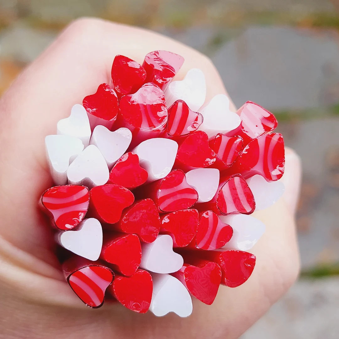 coe 96 Valentine Mix: Red and White Hearts - 2 oz Murrini Murrine Millefiori Vitrigraph Cane- MIN... | Etsy (US)