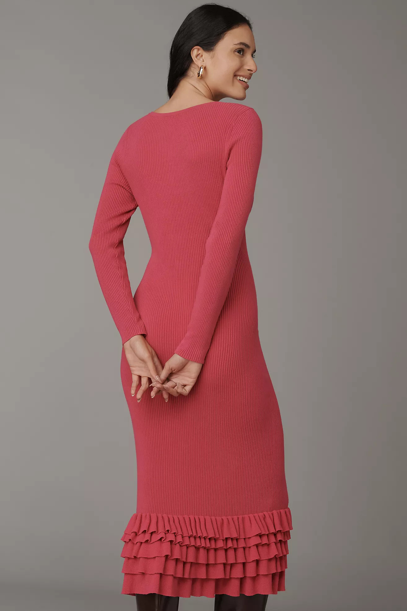 By Anthropologie Slim Ruffle Sweater Midi Dress | Anthropologie (US)