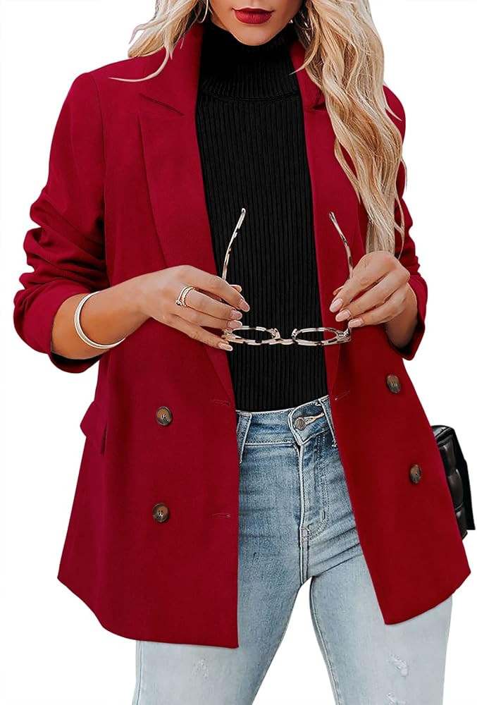 CRAZY GRID Womens Casual Blazer Jacket Long Sleeve Open Front Work Office Blazer Lapel Button Jac... | Amazon (US)