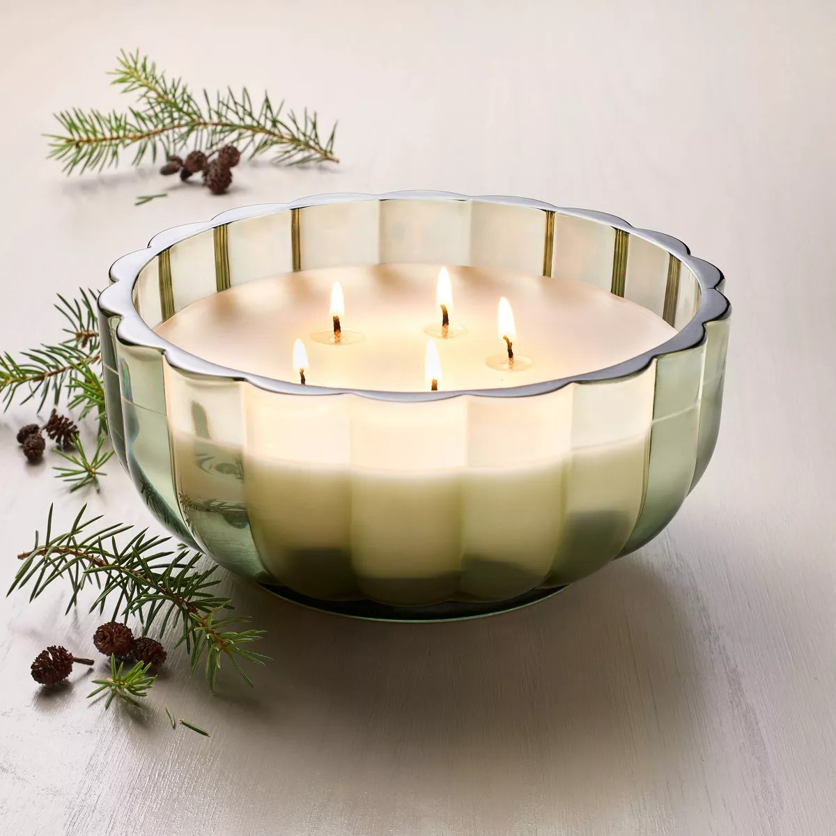 Scalloped Glass Fireside Spruce Christmas Jar Candle Green - Hearth & Hand™ with Magnolia | Target