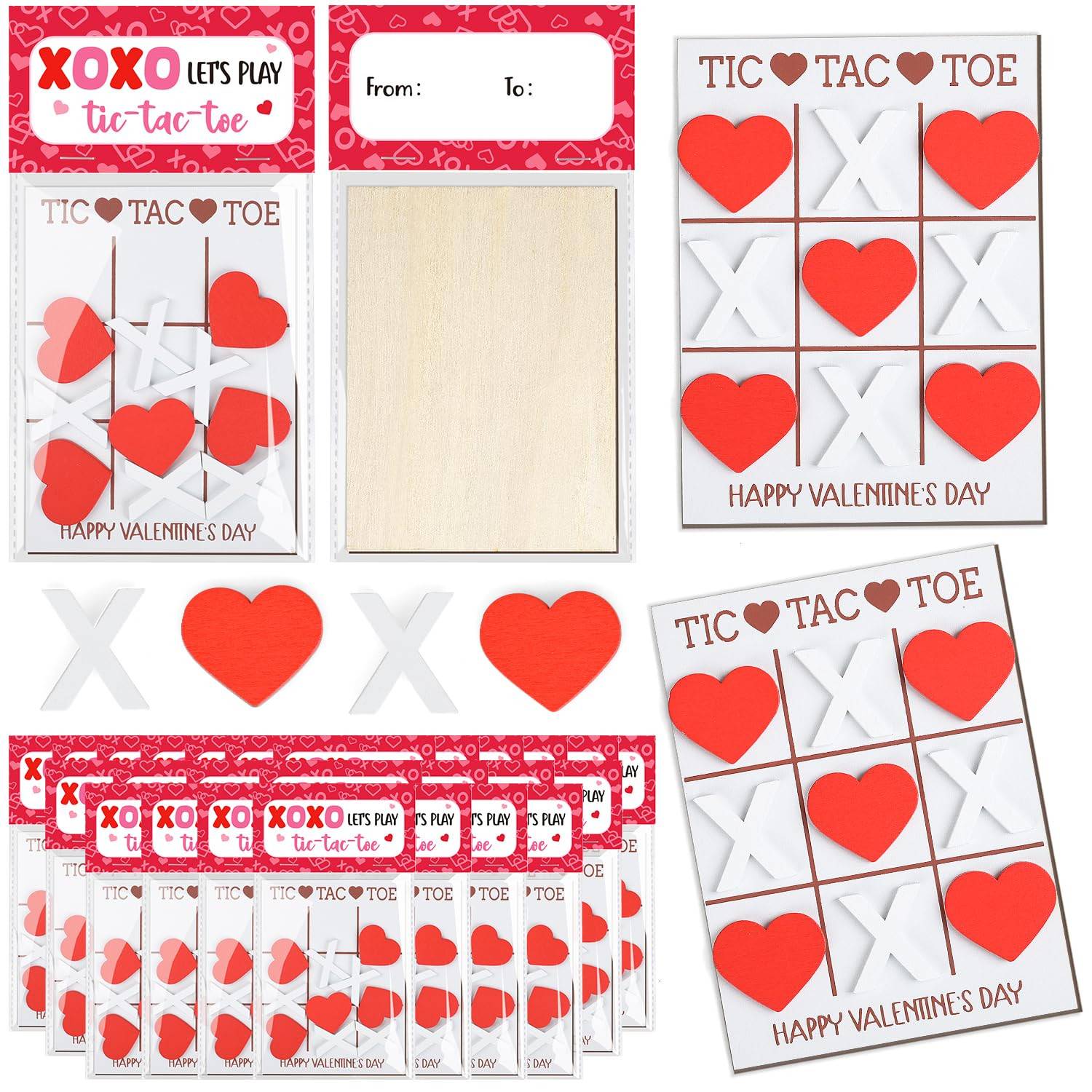MOVINPE Valentine’s Day Cards Gifts for Kids – 28 Pack Tic Tac Toe Wooden Mini Board Games wi... | Amazon (US)