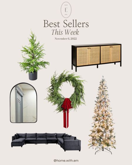 Here are all the best selling furniture and decor items from all my posts this week! Faux Christmas tree, flocked Christmas tree, prelit Christmas tree, artificial tree, large sectional sofa, arched, bathroom, mirror, vanity mirror, Christmas wreath fake Christmas wreath, rattan credenza, Rattan sideboard.

#LTKhome #LTKSeasonal #LTKHoliday